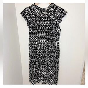 Ann Taylor Loft Women’s Black Embroidered Cotton Fabric Dress In Med P Smocked